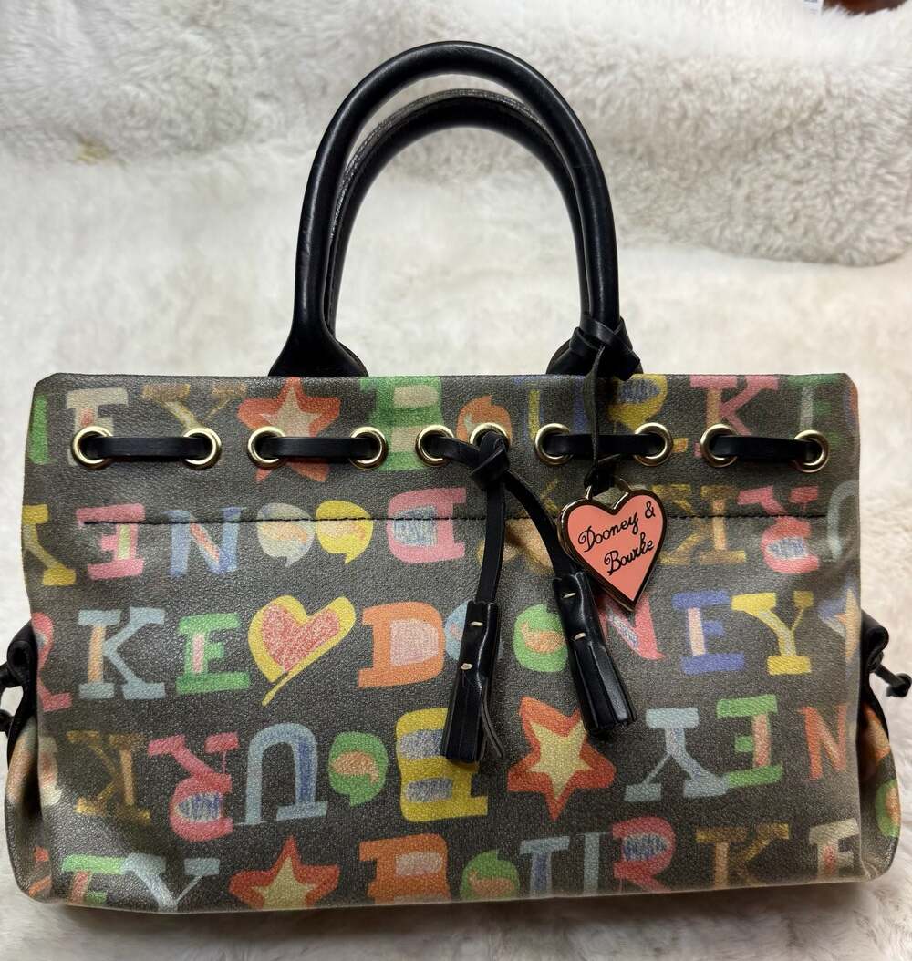 Dooney & Bourke Vintage Y2K Graffiti Doodle Print Satchel with Heart Charm
